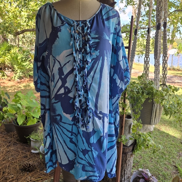 Lilly Pulitzer Lindamarie Caftan In Sparkling Blue Get Inky Print - Picture 3 of 14